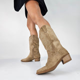 Cowboy-Stiefeletten mit Blockabsatz für Urbanen Chic – Khaki
