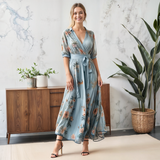 Zadie | V-Ausschnitt Midi Kleid für Damen – Blau