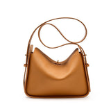 Aria | Elegante Damenhandtasche aus echtem Leder mit Drehverschluss, Top-Handle & Gold-Details – Strukturierte Schultertasche – Karamell