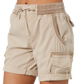 Audria – Kurzhosen mit hoher Taille Kordelzug und Cargotaschen – Khaki