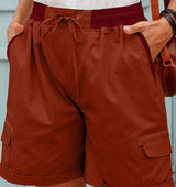 Audria – Kurzhosen mit hoher Taille Kordelzug und Cargotaschen – Rot