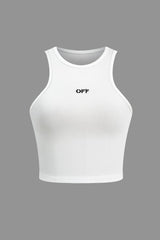 Henrietta | Weiß Geripptes Racerback-Crop-Top mit High-Neck-Ausschnitt – Weiß