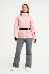 Damen Winterski-Overall | Wasserdichte Ausführung für Schnee – Rosa / Grau