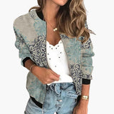 Damen Bomberjacke mit Blumenmuster und Reißverschluss – Grau