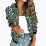 Damen Bomberjacke mit Blumenmuster und Reißverschluss – Hellgrün