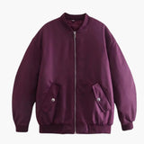 Damen Bomberjacke mit Reißverschluss und Fronttaschen – Lila