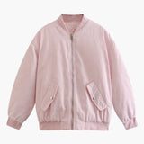 Damen Bomberjacke mit Reißverschluss und Fronttaschen – Rosa