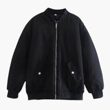 Damen Bomberjacke mit Reißverschluss und Fronttaschen – Schwarz