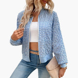 Damen Bomberjacke mit Reißverschluss und Rippbündchen – Blau