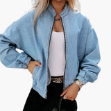 Damen Bomberjacke mit Reißverschluss und Taschen – Blau