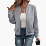 Damen Bomberjacke mit Reißverschluss und geripptem Saum – Grau