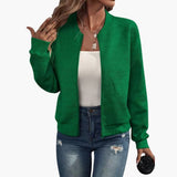 Damen Bomberjacke mit Reißverschluss und geripptem Saum – Grün