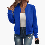 Damen Bomberjacke mit Reißverschluss und geripptem Saum – Blau