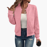 Damen Bomberjacke mit Reißverschluss und geripptem Saum – Rosa