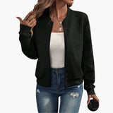 Damen Bomberjacke mit Reißverschluss und geripptem Saum – Schwarz