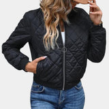 Damen Bomberjacke mit Reißverschluss und gesteppter Oberfläche – Schwarz