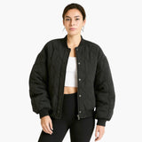 Damen Gesteppte Oversized Bomberjacke – Schwarz