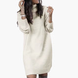Damen Pulloverkleid mit Rollkragen – Weiß