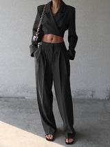 Damen Anzug Set Cropped Blazer und Weite Hose Hochwertiger Stoff – Schwarz
