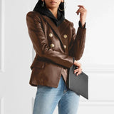 Damen Blazer Vegan Leder Mit Knöpfen – Eleganter Blazer Schwarz für Vielseitige Outfits – Braun