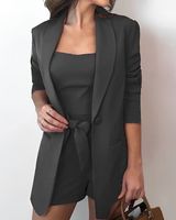 Damen Blazer Set 3-in-1 Aus Leichtem Stoff Lässig Und Komfortabel – Schwarz