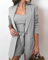 Damen Blazer Set 3-in-1 Aus Leichtem Stoff Lässig Und Komfortabel – Grau