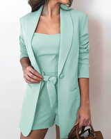 Damen Blazer Set 3-in-1 Aus Leichtem Stoff Lässig Und Komfortabel – Grün
