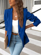 Damen Blazer Suede-Look Maßgeschneidert – Blau