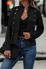 Damen Blazer Wildlederimitat Figurbetont Verkürzte Jacke mit Stehkragen – Schwarz
