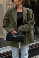Damen Blazerjacke Einreiher Wildlederimitat Elegant – Armeegrün