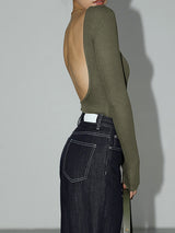 Damen Bodysuit Rückenfrei – Armeegrün
