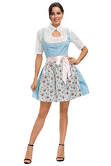 Damen Dirndl Kleid Baumwolle Traditionell Figurbetont – Blau