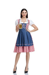 Damen Dirndl Kleid Traditionell Elegant mit Passender Schürze – Blau B