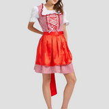 Damen Dirndlkleid Baumwolle Festlich Schwarz mit Karomuster – Rot