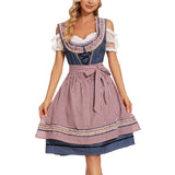 Damen Dirndlkleid Baumwolle Traditionell Modernes Karomuster – Blau