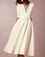 Damen Kleid mit weitem Rock | Elegantes Midikleid für Feier & Anlass – Weiß