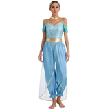 Damen Fantasy Halloween Jumpsuit | Schulterfrei im Harem-Stil – Blau