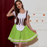 Damen Zweifarbiges Schnür-Dirndlkleid | Midi – Grün / Braun