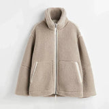 Damen Fleece Jacke Oversized Stil – Kaffee