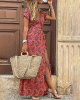 Damen Fließendes Boho Sommerkleid | Sommer Maxi Kleid – Rot