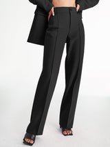 Damen Gerade Hosen Woven Stoff Hochtailliert – Schwarz