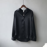 Damen Hemd Seide Vintage Stil Elegant – Schwarz