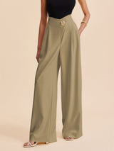 Damen Hochtaillierte Weite Hose mit Verzierungen – Khaki