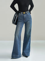 Damen Jeans Mid-Waist Bootcut Denim mit Leichtem Stretch – Blau