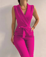 Damen Jumpsuit Mouwlos Elegant Hochwertig – Rosa