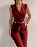 Damen Jumpsuit Mouwlos Elegant Hochwertig – Bordeaux