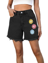 Damen Kurze Hose mit Blumenmuster – Schwarz