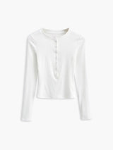 Damen Langarmshirt Baumwolle Crop Stilvoll – Weiß