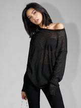 Damen Langarmshirt Leinen Basic Langarmshirts – Schwarz