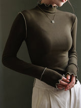 Damen Langarmshirt Polyester Hochkragen Slim Fit – Braun